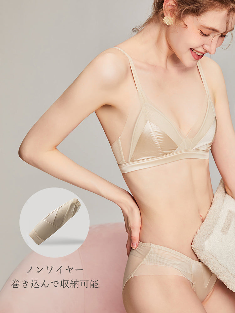 LIKEWILLOW 光沢感ワイヤレス 通気ブラ&ショーツ