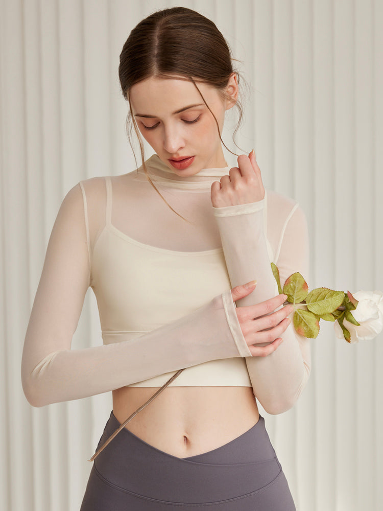 オーガンジー レイヤード パッド付き ロングスリーブ