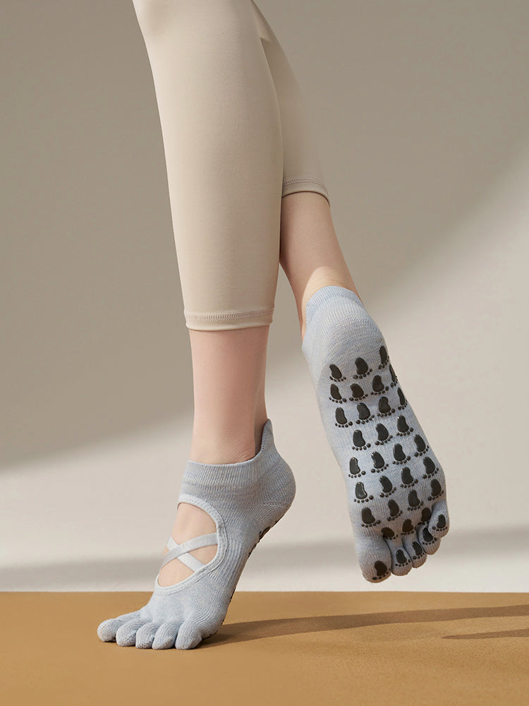 滑り止め付き 5本指ヨガソックス 甲あき 通気