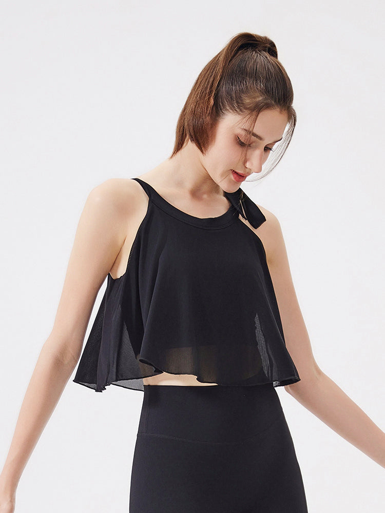 裾フリル メッシュ リボン付き ブラトップ