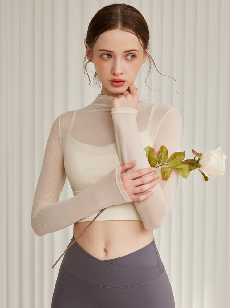 オーガンジー レイヤード パッド付き ロングスリーブ