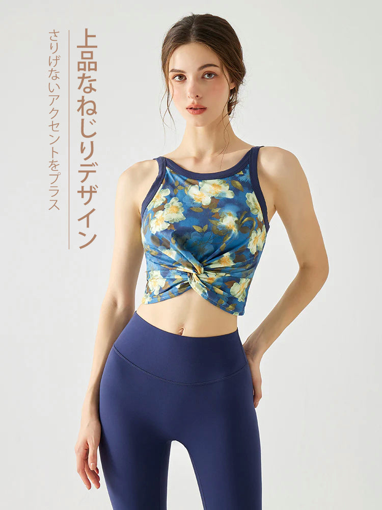 花柄 背中見せ ねじりデザイン ブラトップパッド付き
