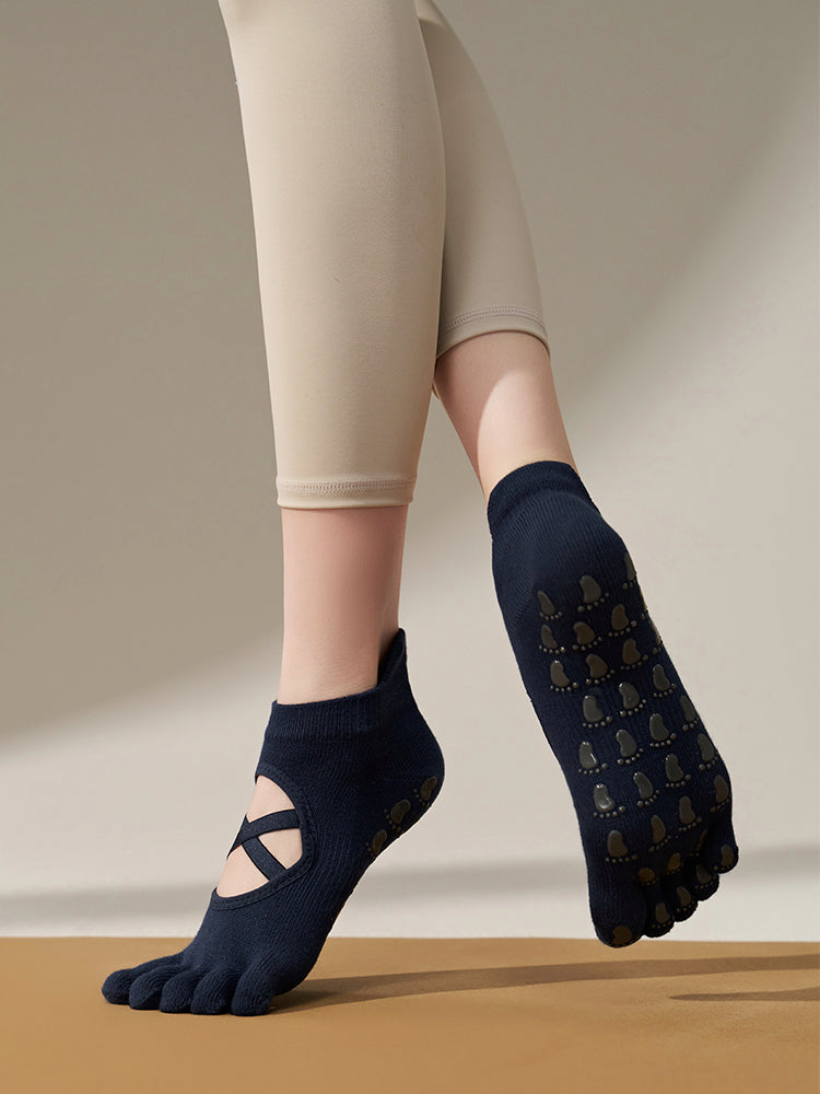 滑り止め付き 5本指ヨガソックス 甲あき 通気