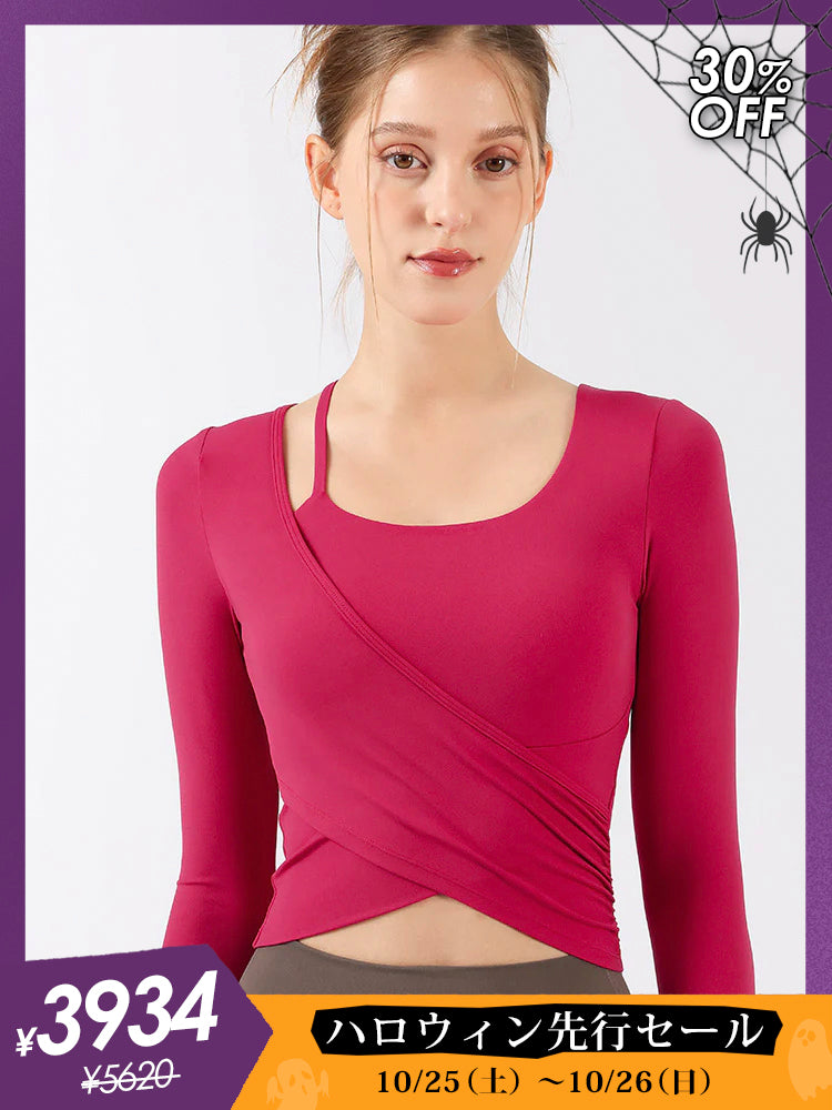 裾交差 アシンメトリー ロングスリーブ パッド付き