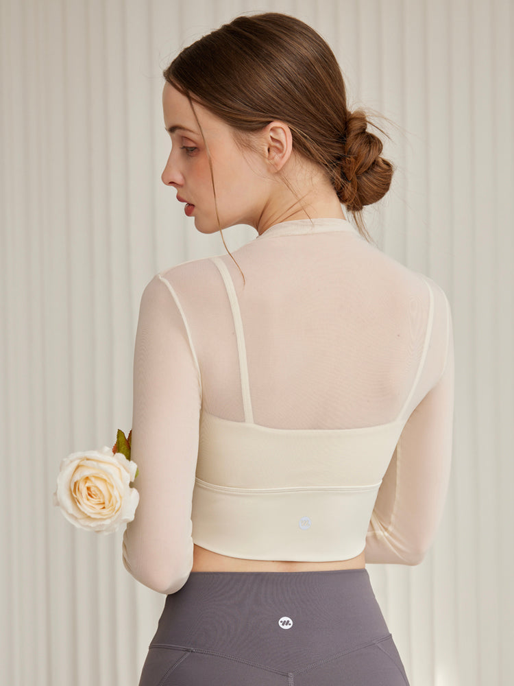 オーガンジー レイヤード パッド付き ロングスリーブ