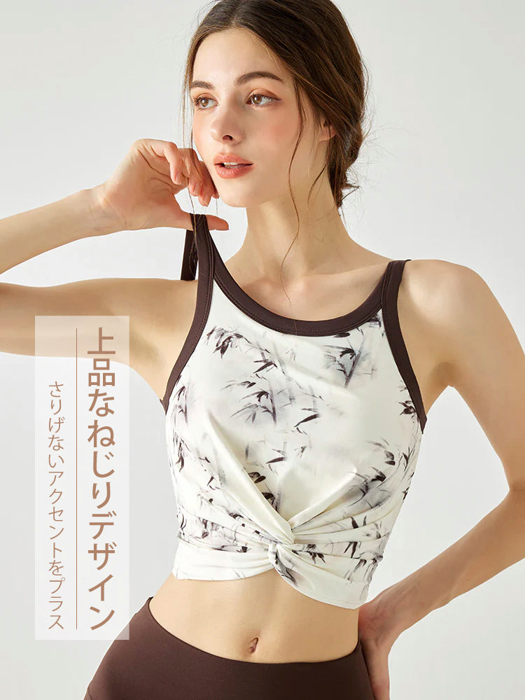 背中見せ タイダイ柄 ねじりデザイン パッド付き ブラトップ