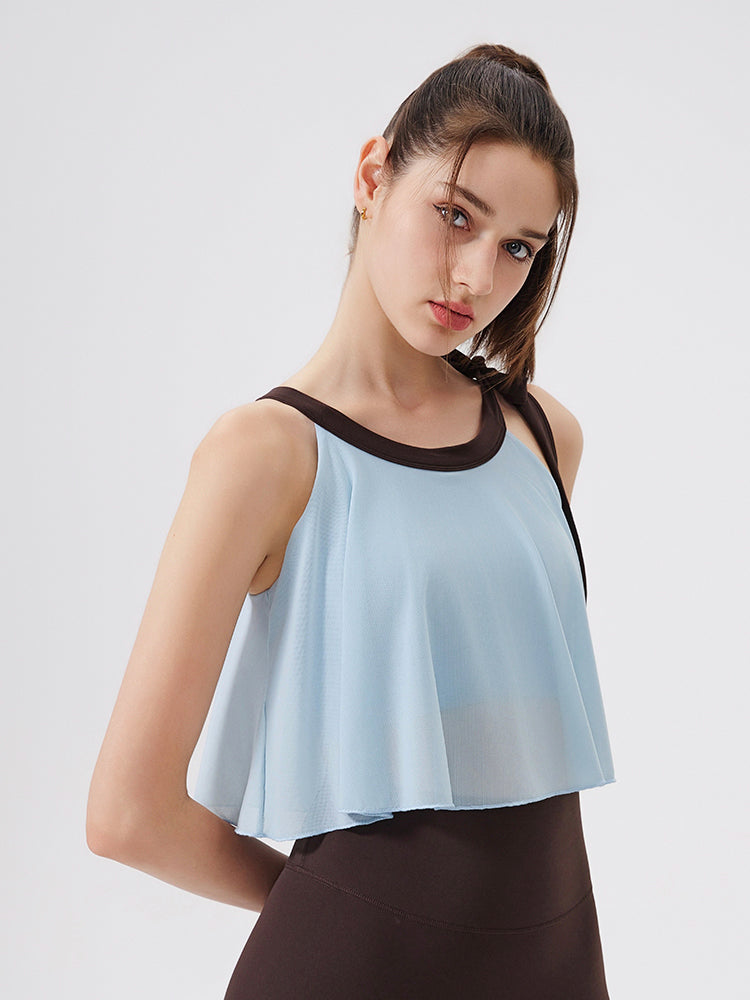 裾フリル メッシュ リボン付き ブラトップ