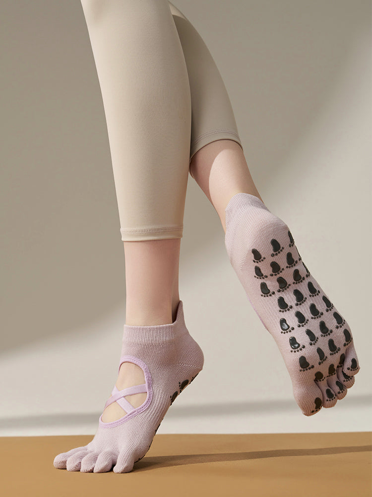 滑り止め付き 5本指ヨガソックス 甲あき 通気