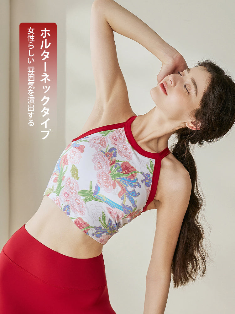 花柄 ホルターネックブラトップ