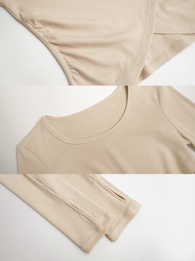 アシメ ギャザー リブ長袖