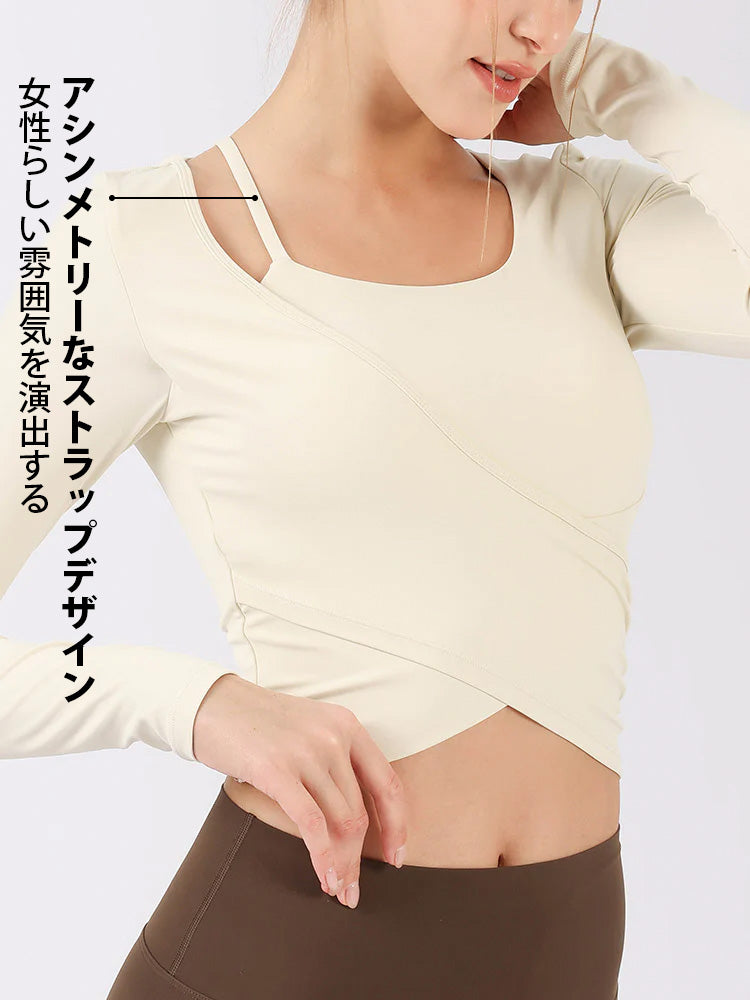 裾交差 アシンメトリー ロングスリーブ パッド付き