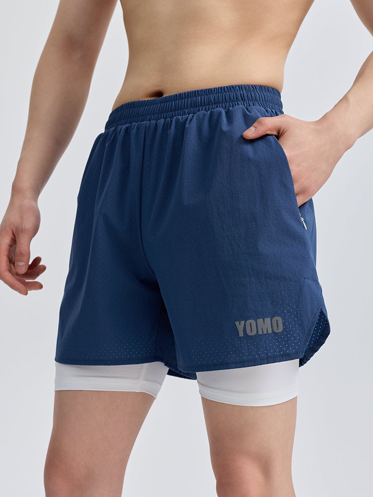 メンズ 2in1 ベンチレーション ポケット付き ショートパンツ