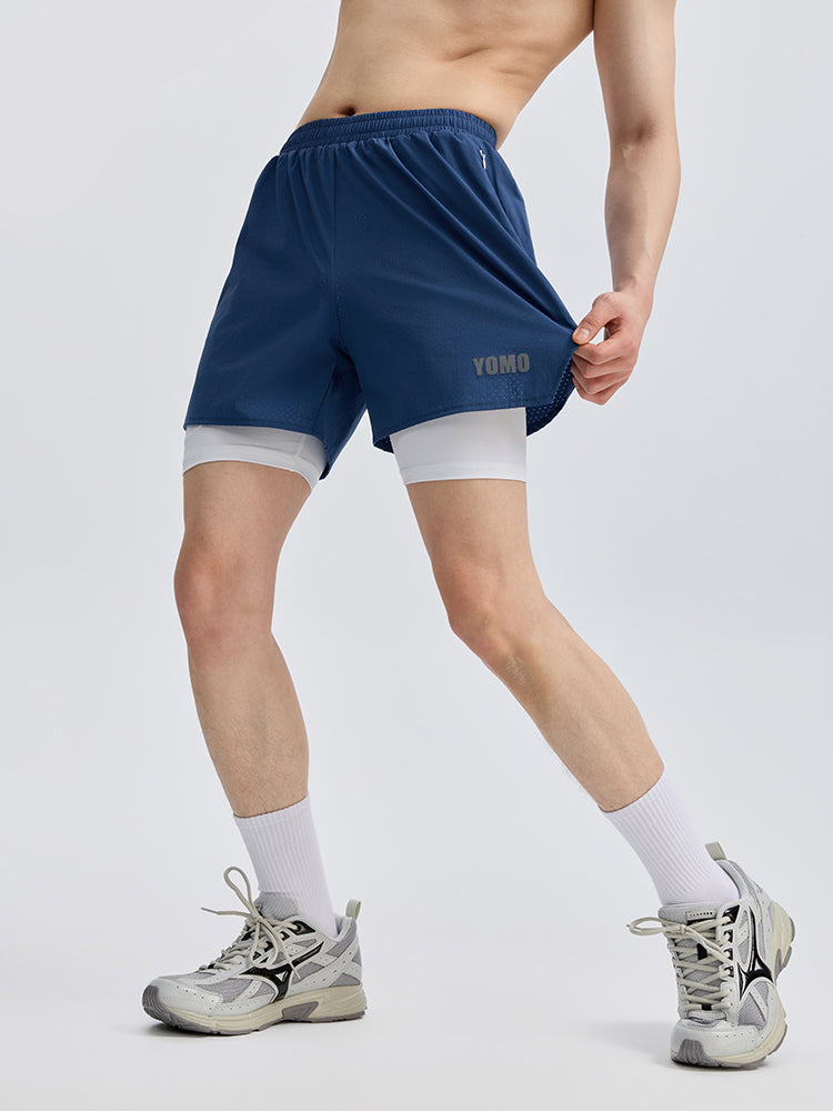 メンズ 2in1 ベンチレーション ポケット付き ショートパンツ