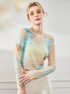 タイダイ柄 ヨガウェア 長袖 重ね着 シースルー