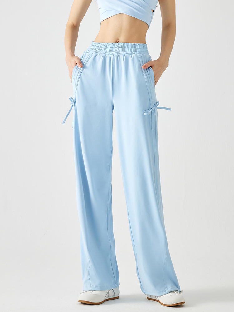 吸湿速乾 リボン ストレート ワイドパンツ