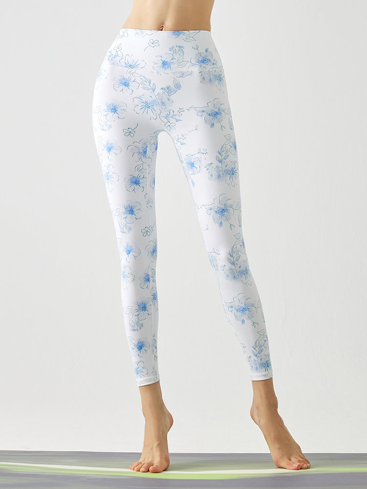 花柄 ハイウェスト シームレス レギンス