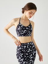 小花柄 背中見せ ホルターネック スポーツブラ