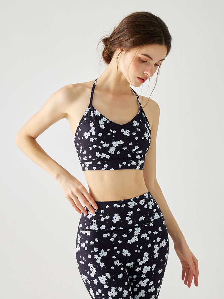 小花柄 背中見せ ホルターネック スポーツブラ