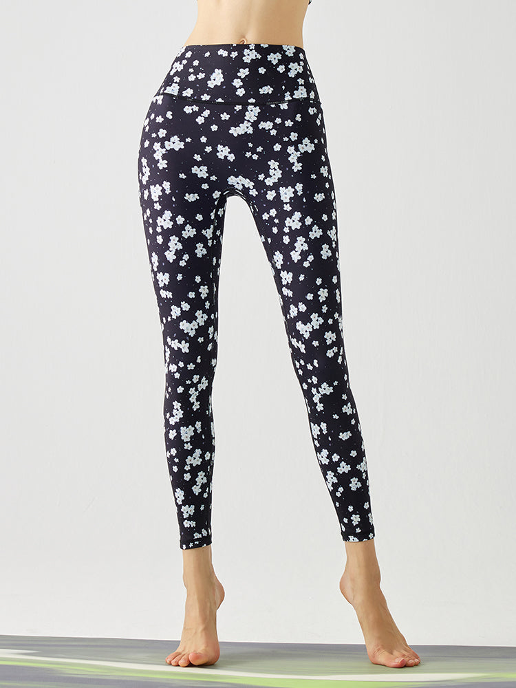 小花柄 ハイウェスト シームレス レギンス