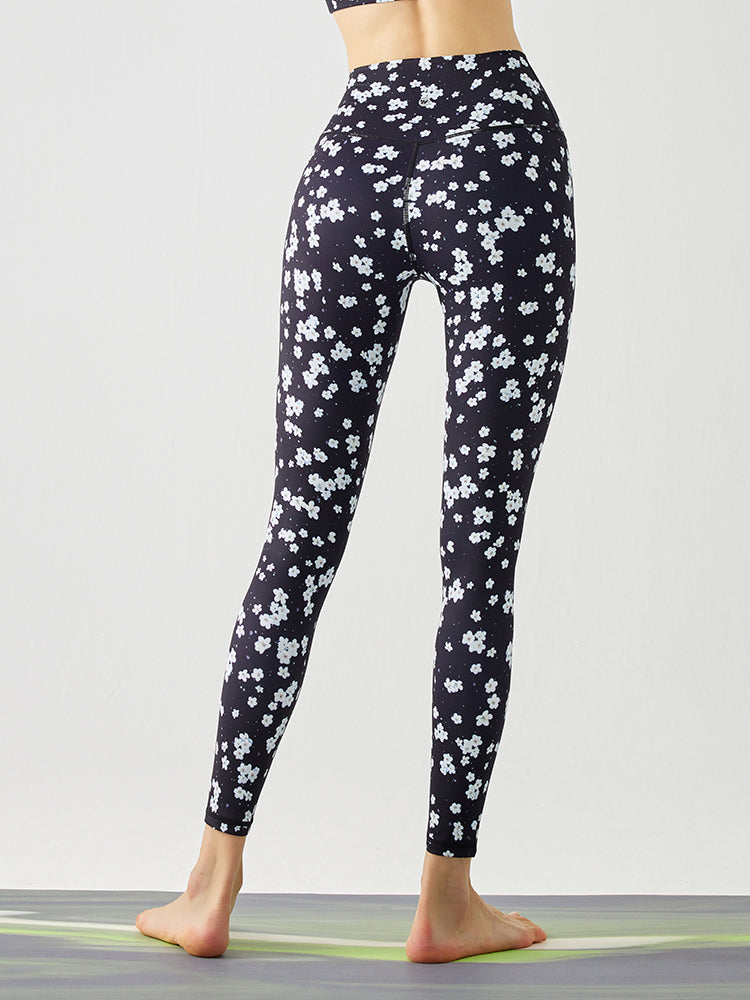 小花柄 ハイウェスト シームレス レギンス