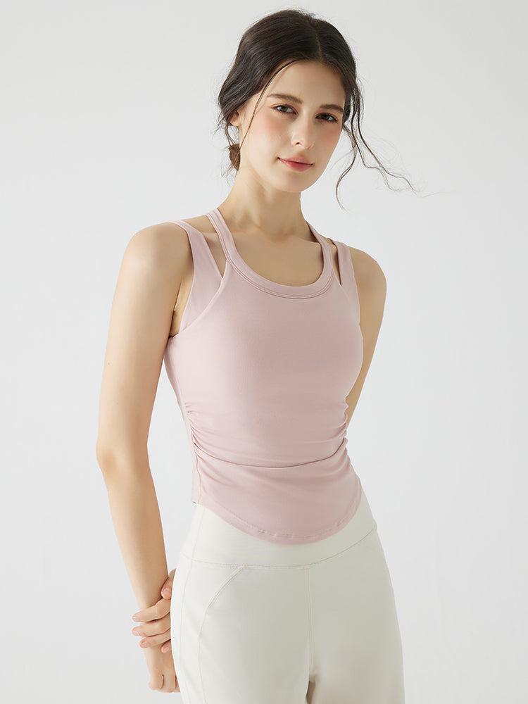 バックスタイル フェイクレイヤード スポーツブラ