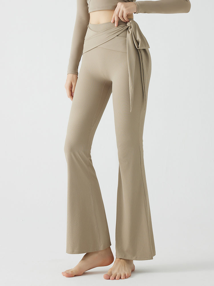 リブ ハイウエスト フレアレギンス