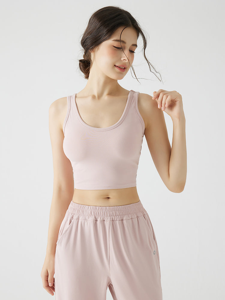 背中見せ Uネック パッド付き ブラトップ