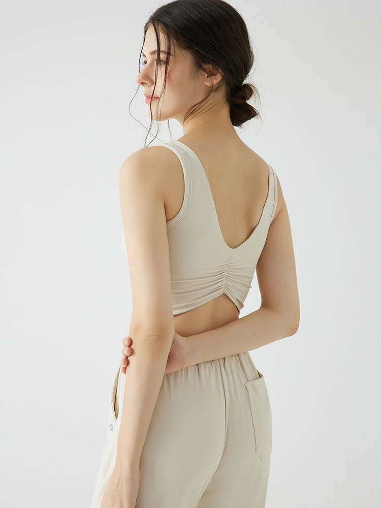 背中見せ Uネック パッド付き ブラトップ