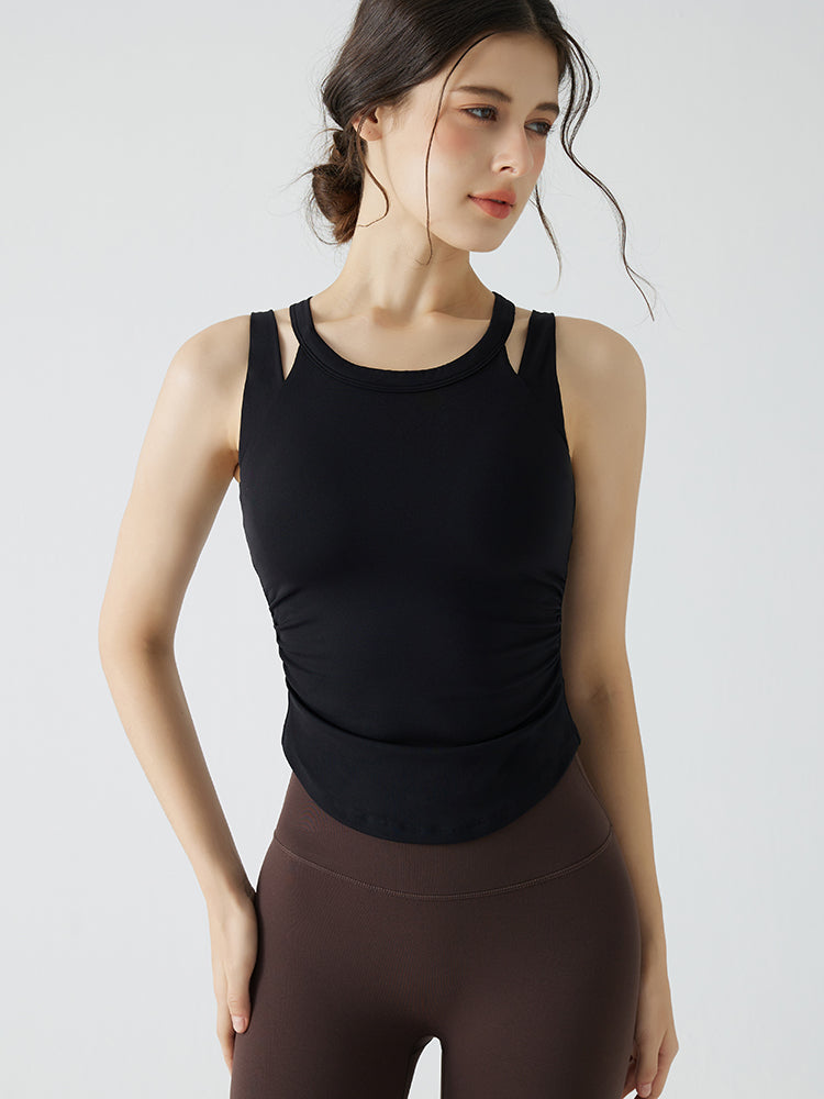 バックスタイル フェイクレイヤード スポーツブラ