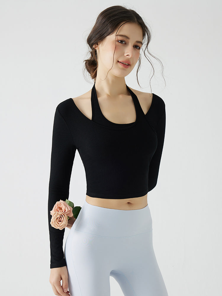 ホルターネック バックスタイル レイヤード風長袖