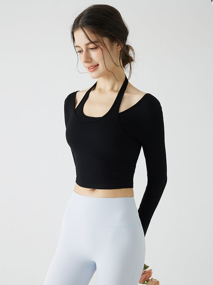 ホルターネック バックスタイル レイヤード風長袖