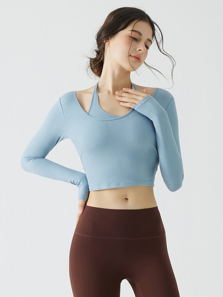 ホルターネック バックスタイル レイヤード風長袖