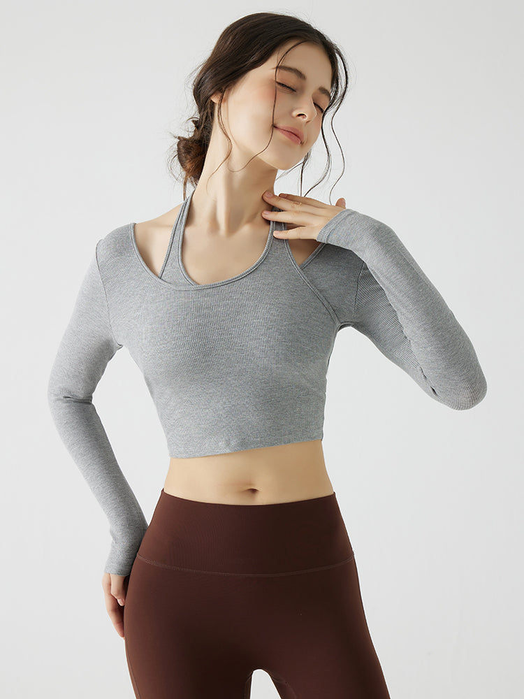 ホルターネック バックスタイル レイヤード風長袖