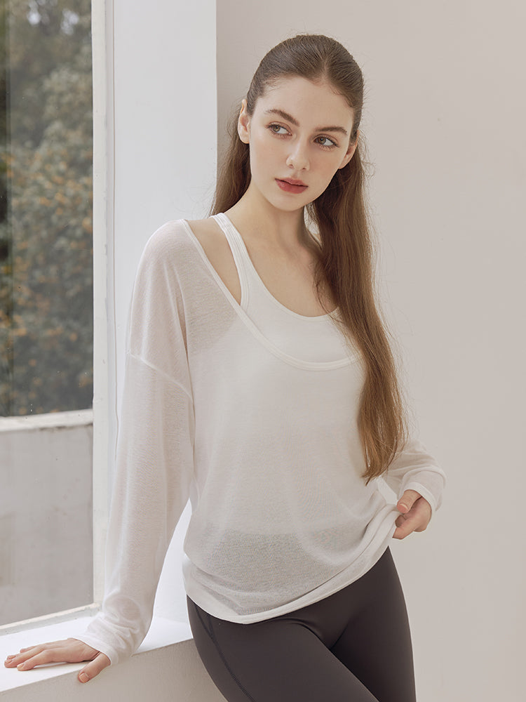 レーサーバック ロング丈 長袖トップス+スポーツブラセット