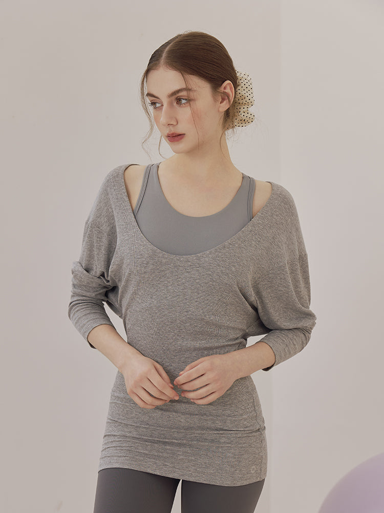 Uネック 長袖 ヨガトップス
