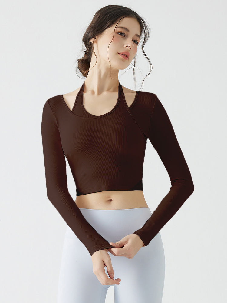 ホルターネック バックスタイル レイヤード風長袖