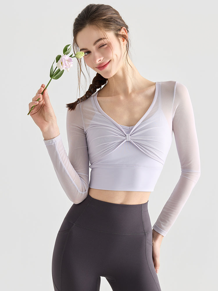 メッシュ切り替え レイヤード ロングスリーブ バッド付き