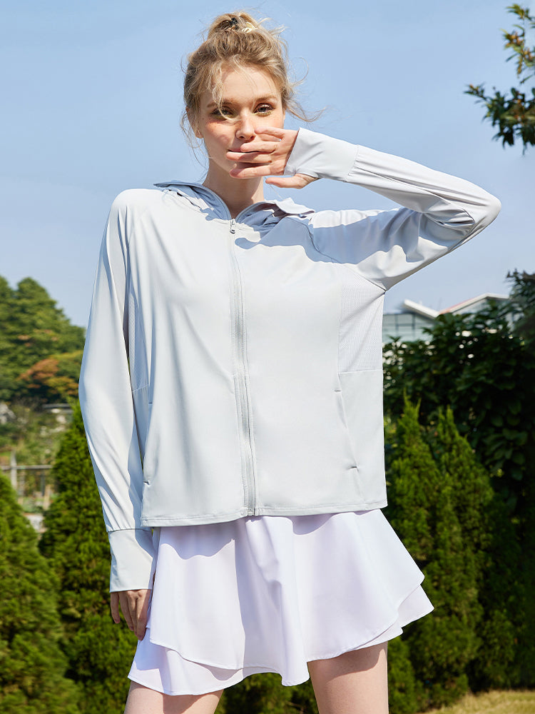 冷感 UV加工 サンバイザー付き 顔までカバー パーカー