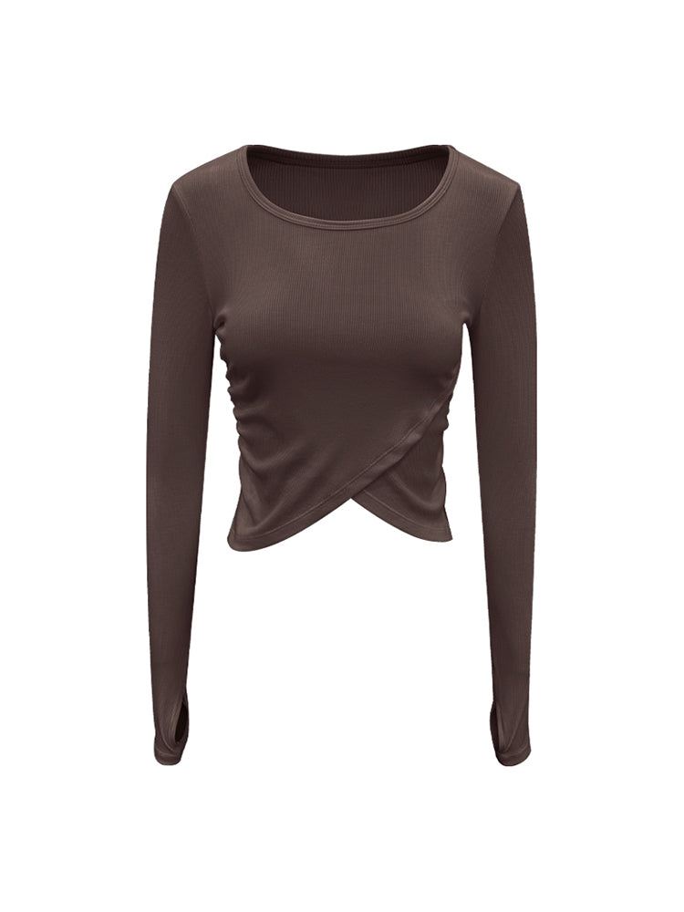 アシメ ギャザー リブ長袖