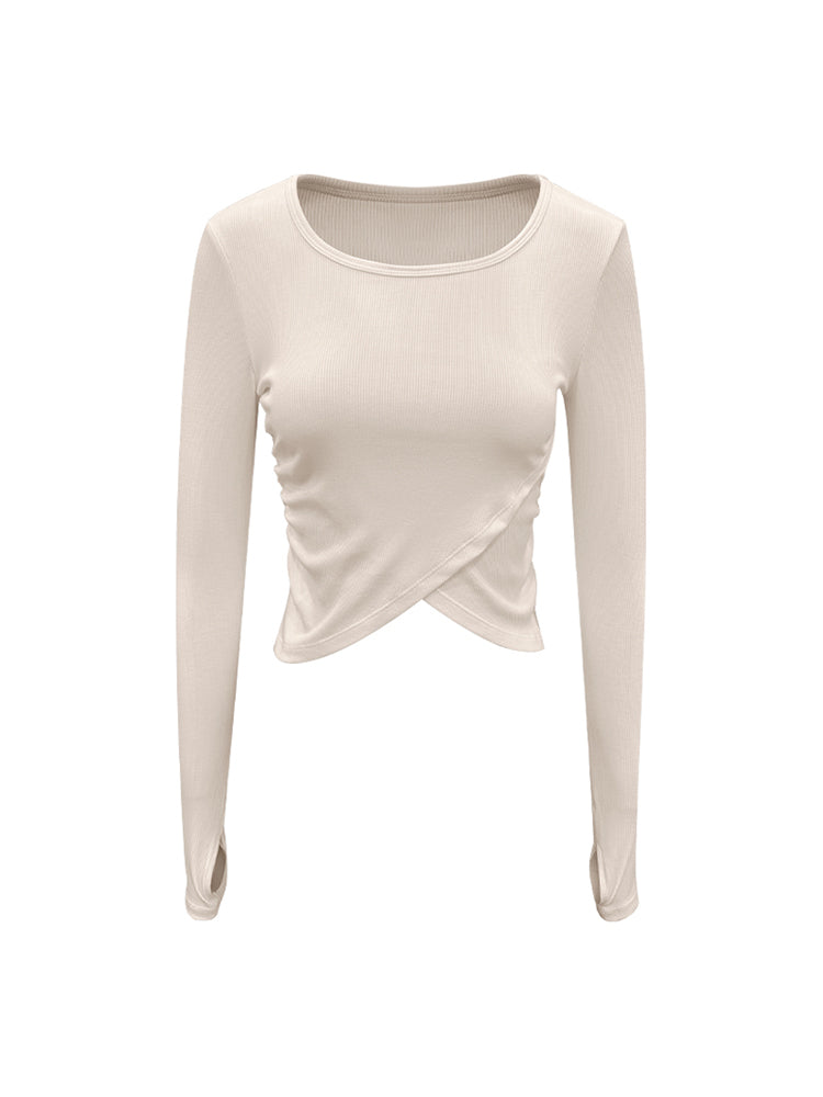 アシメ ギャザー リブ長袖