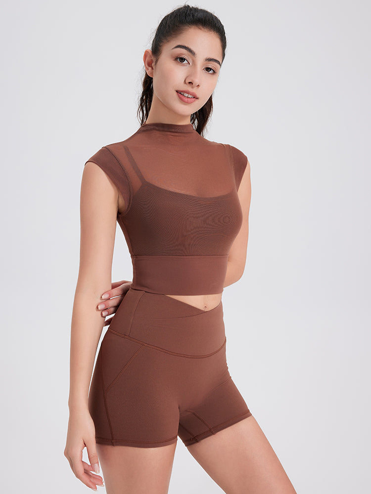 メッシュ 通気性 フェイクレイヤード パッド付き ブラトップ