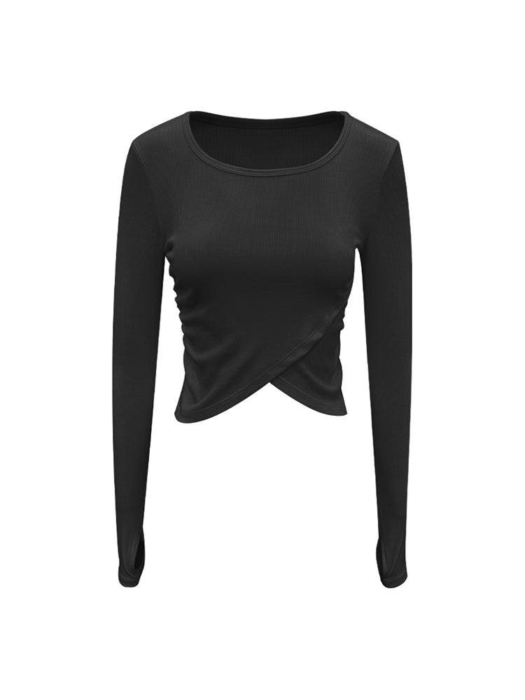 アシメ ギャザー リブ長袖