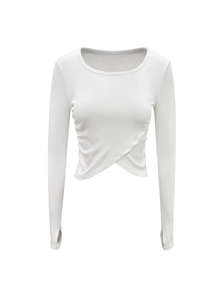 アシメ ギャザー リブ長袖