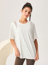 ゆったり ロング丈 半袖Tシャツ メッシュ切り替え