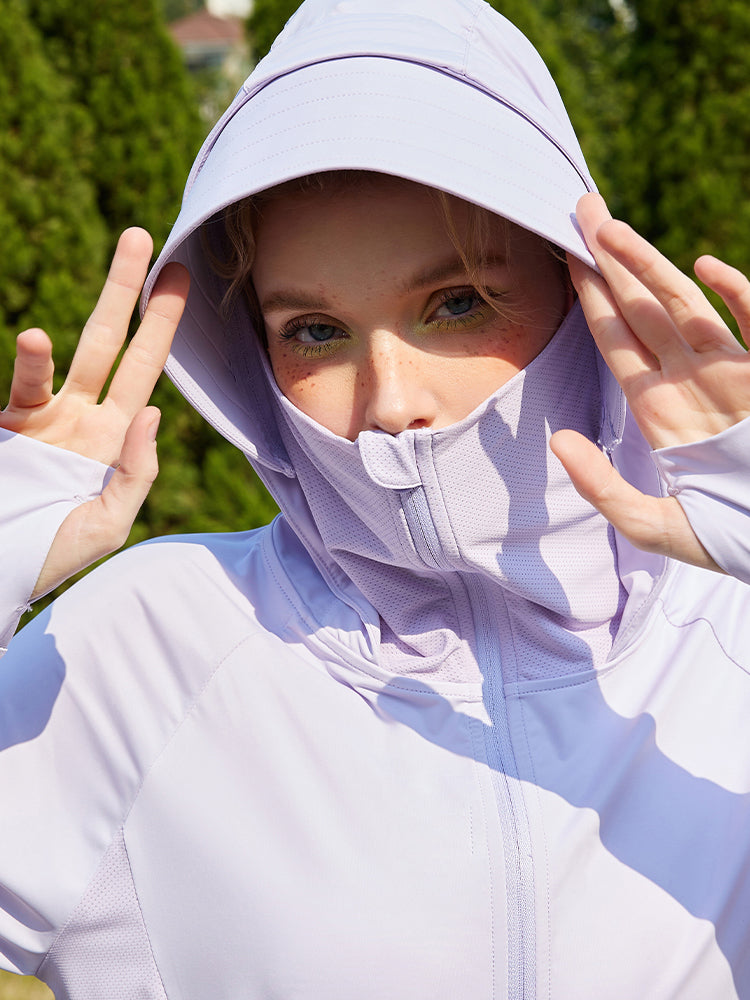 冷感 UV加工 サンバイザー付き 顔までカバー パーカー