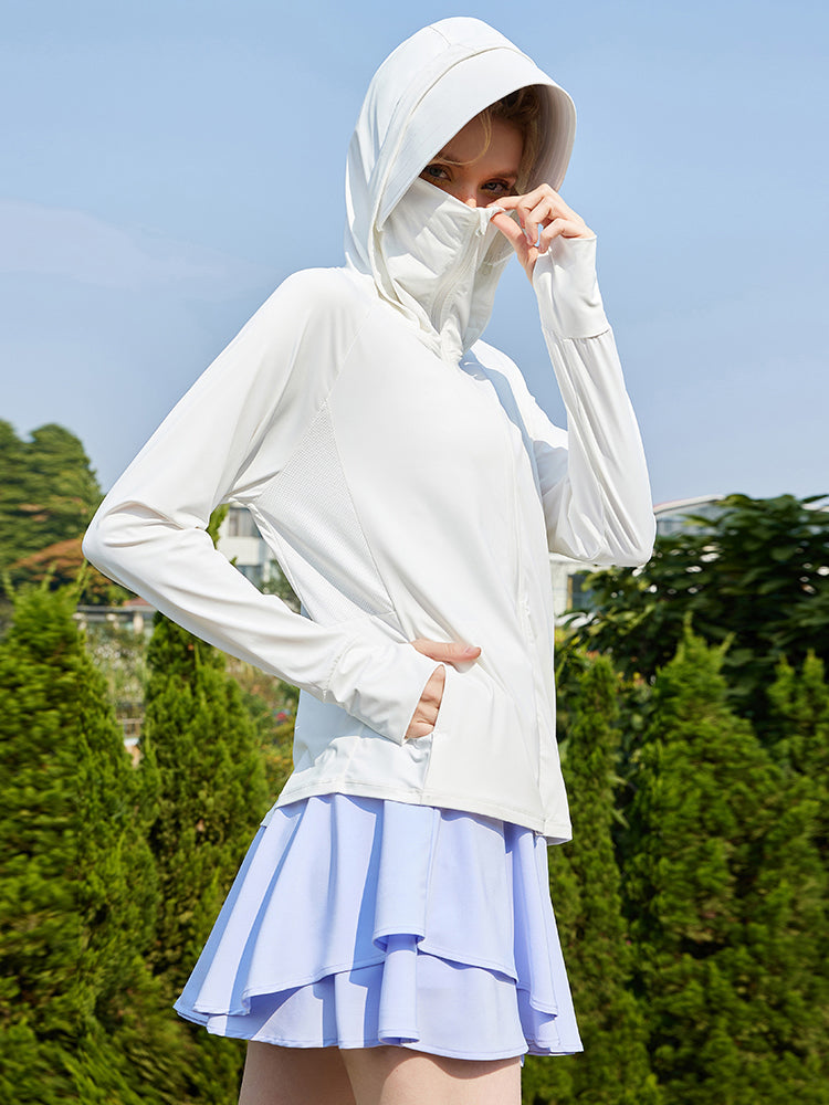 冷感 UV加工 サンバイザー付き 顔までカバー パーカー