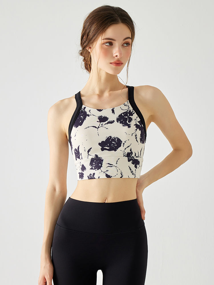 背中見せ 花柄 ブラトップ パッド付き