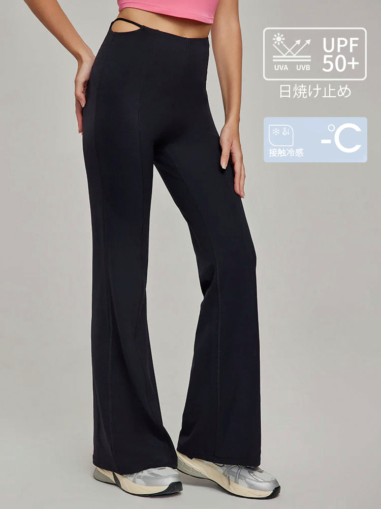 不規則カット ハイウェスト 接触冷感 フレアレギンス 日焼け止め