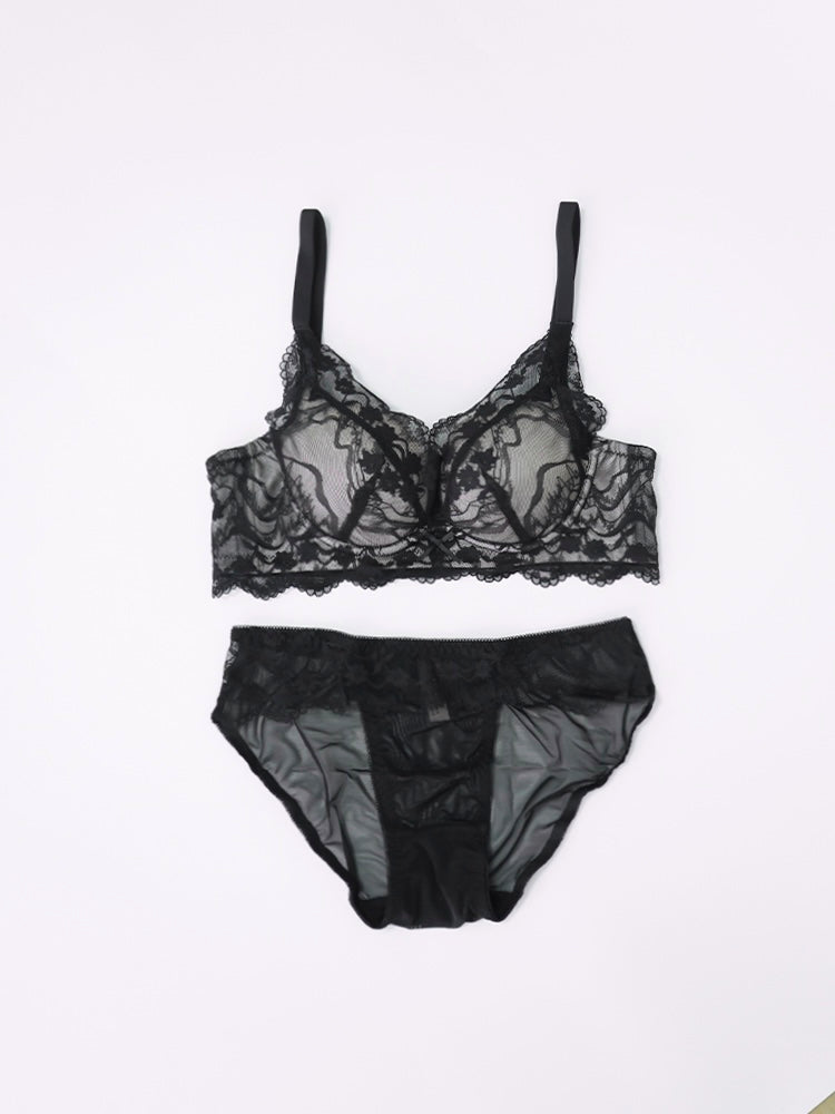 【ノンワイヤー盛れる】花柄総レース盛りブラ&ショーツ