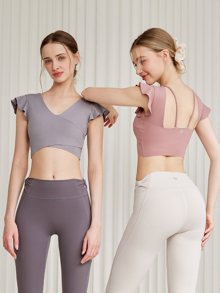 フリル袖トップス 美背スポーツ半袖